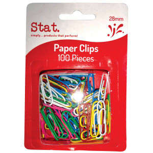 PAPER CLIPS STAT 28MM SML MULTI COLOUR PK100