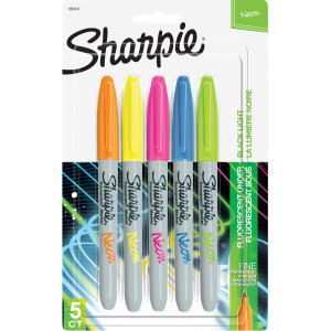 Sharpie Fine Point Marker Permanent 1.0mm Neon Assorted Pack of 5