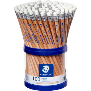 Staedtler 132 Natural Exam Eraser Tip Graphite Pencils - 2B, Cup of 100