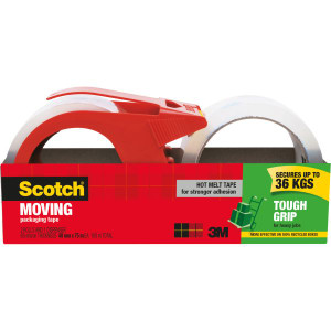 SCOTCH 3500-2-1RD-AU75 MOVING Tape & Dispenser Tough Grip Hot melt 2 Pack 48mm X 75m