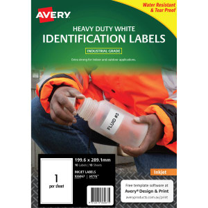Avery Durable Heavy Duty Inkjet Labels White J8167 199.6x289.1mm 1UP 10 Labels