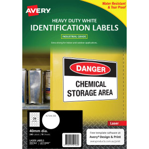 AVERY 40MM ROUND LABEL 24 PER PAGE PKT 10 (240 Labels)