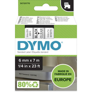 DYMO D1 6MM BLK ON CLR LABEL CASSETTE