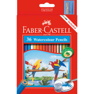 Faber-Castell Watercolour Pencils, Assorted Pack of 36 (inc. 1 Brush & 1 Sharpener)