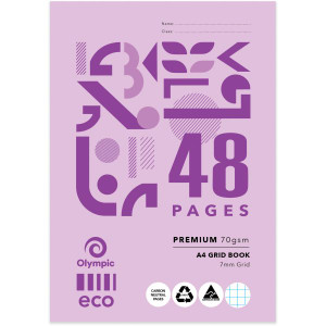 Olympic ECO Grid Exercise Book 70gsm G748 A4 7mm 48 Page, Pack of 20 (198885)