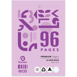 Olympic ECO Grid Exercise Book 70gsm G109P A4 96 Page 10mm, Pack of 10 (198886)