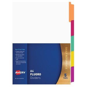 Avery Fluoro Manilla Dividers 5 Tabs Fluoro Multi-Coloured