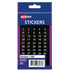 AVERY 1-500 Number Stickers 14 x 9 mm Rectangle Permanent Pack of 500 Stickers