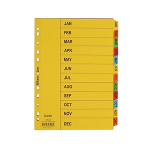 Bantex Indices Bright Manilla A4 Jan - Dec Tab Dividers Assorted Colours