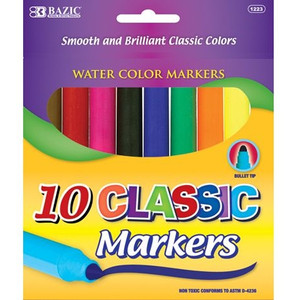 Bazic Jumbo Watercolour Markers Pack of 10 Assorted Colours Bullet Tip