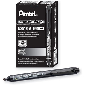 PENTEL NXS15-A BLACK RETRACTABLE PERMANENT MARKER 0.9MM BULLET POINT BOX OF 10