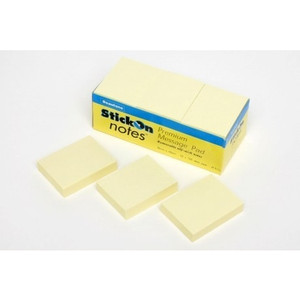 Stick On Notes 38mm x 50mm 100 Sheets - Yellow, Pack of 12 (B11110)