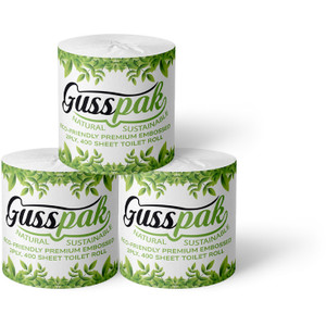 Gusspak 2 Ply 400 Sheet Individually Wrapped Toilet Paper Roll Eco Friendly FSC Certified Premium Embossed Box of 48
