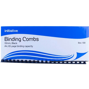 INITIATIVE PLASTIC BINDING COMB 10MM 65 PAGE CAPACITY A4 BLACK BOX 100