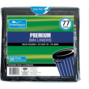 PrimeSource Premium Garbage Bin Liners (77L Black) Pack of 500