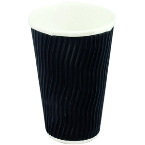 COOL WAVE DOUBLE WALL HOT CUPS 16OZ BLACK - Sleeve of 25
