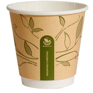 Takeaway Coffee Cup Biodegradable & Compostable Double Wall Leaves Kraft 8 oz Super Carton of 500