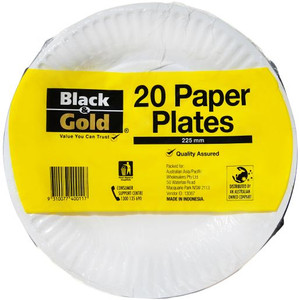 BLACK & GOLD PAPER PLATES 225MM 20S