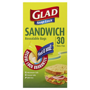 GLAD SNAP LOCK BAGS SANDWICH SIZE 30S