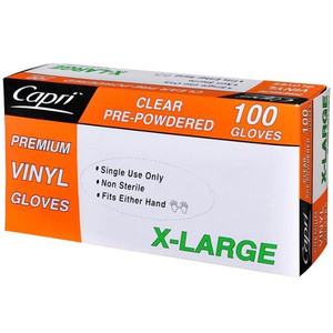 CAPRI PREMIUM VINYL CLEAR X-LARGE GLOVES PRE-POWERED (C-GV0013) 100S