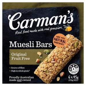 Carman's Muesli Bars Original Fruit Free 45g, Pack of 6