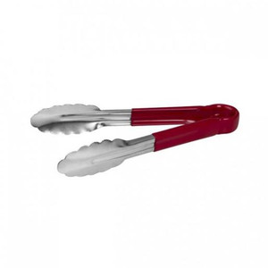TRENTON STAINLESS STEEL TONGS WITH RED RUBBER HANDLE 230MM