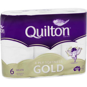 QUILTON PURE WHITE TOILET TISSUE 4PLY 6PK (Carton of 10)
