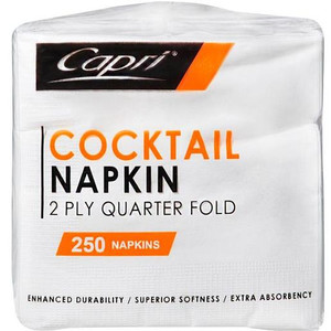 CAPRI COCKTAIL NAPKINS WHITE 2PLY 250S