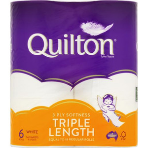 QUILTON TRIPLE LENGTH CLASSIC WHITE TOILET ROLL 6PK