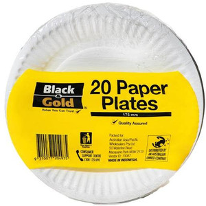 BLACK & GOLD PAPER PLATES 180MM 20S (Carton of 12)