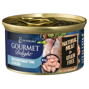 SNAPPY TOM GOURMET D-LITE WHITEMEAT TUNA AND CHICKEN BREAST WET CAT FOO 85GM (Carton of 24)
