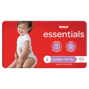 HUGGIES ESSENTIALS TODDLER SIZE 4 NAPPIES 46S
