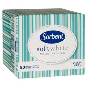 SORBENT WHITE FACIAL TISSUE 90S (Carton of 24)