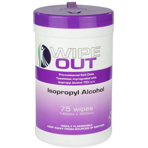 WIPE OUT - ISO PROPYL WIPES 70% Alcohol Tub of 75 Wipes