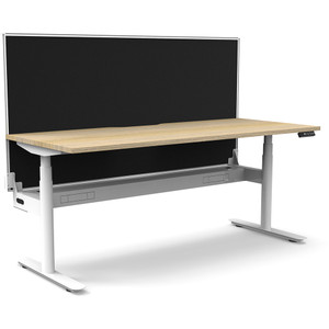 Rapidline Halo+ Single Sided Workstation + Screen + Cable Tray 1500mmW Oak/White