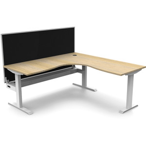 Rapidline Boost Static Corner Workstation + Screen + Cable Tray 1500/1500mmW Oak/White