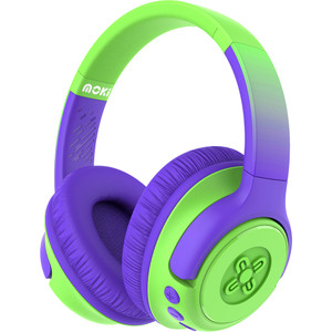 Moki Mixi Kids Volume Limited Bluetooth Headphones Green and Purple