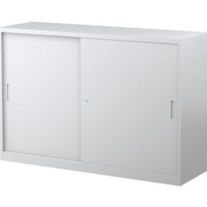 Steelco Sliding Door Cabinet 2 Shelves 1500W x 465D x 1015mmH Silver Grey