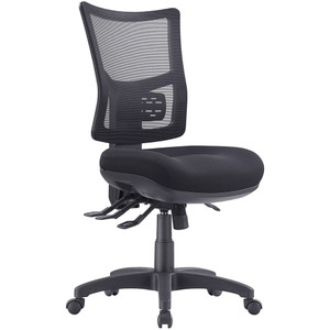 Brent High Back Task Chair 3 Lever No Arms With Seat Slider Mesh Back Black Fabric Seat