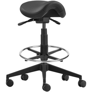 Cad Industrial Drafting Stool 730-960mmH Chrome Foot Ring Black PU