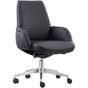 Captain Low Back Executive Chair With Arms Leather Black