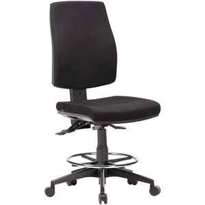 Click High Back Drafting Chair 3 Lever 670-840mmH Square Seat Black Fabric