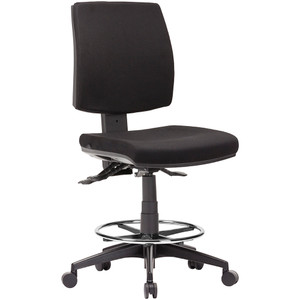 Click Low Back Drafting Chair 3 Lever 740-990mmH Square Seat Black Fabric