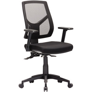 Expo High Back Task Chair 3 Lever With Arms Mesh Back Black Fabric Square Seat