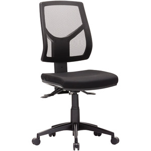 Expo High Back Task Chair 3 Lever No Arms Mesh Back Black Fabric Square Seat