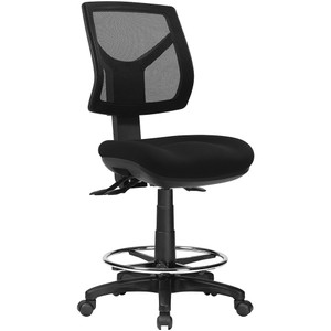 Rio Low Back Drafting Chair 3 Lever 560-730mmH Mesh Back Black Fabric Seat