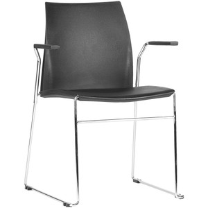 Vinn Chair With Arms Chrome Sled Base Black Plastic Seat