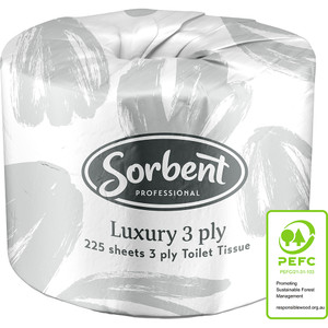 Sorbent Professional Luxury Toilet Tissue Rolls 3 Ply 225 Sheets Carton Of 48