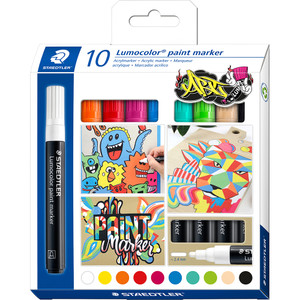 Staedtler 349 Lumocolor Paint Marker 2.4mm Bullet Tip - Assorted Pack of 10
