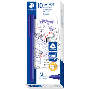 Staedtler Stick 432 Triangular Ballpoint Pen 1.0mm Medium - Blue, Box of 10